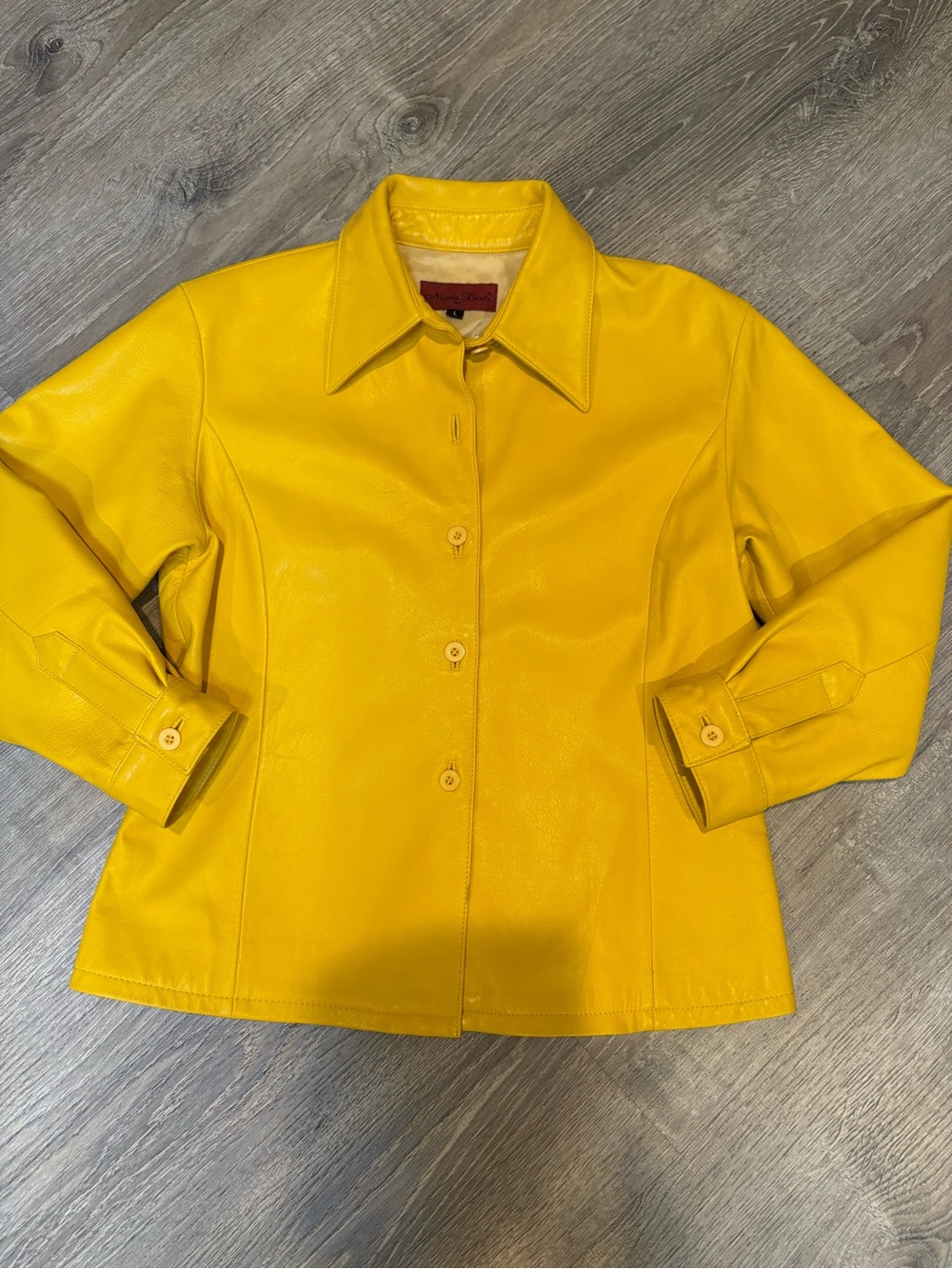 Nicola Berti Yellow Leather Shirt Jacket Size Large